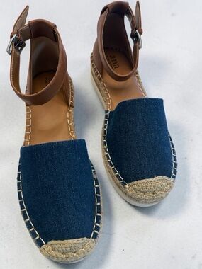 a.n.a Navy Denim Espadrille Sandals with Brown Ankle Strap